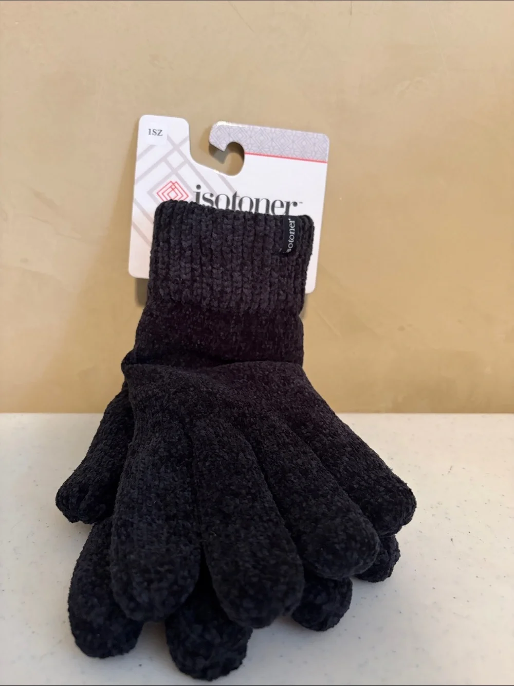 isotoner Women's Black Chenille Gloves